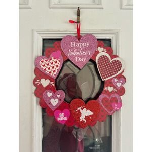 Valentines Day Wooden Heart Wreath Wall Hanging Sign Front Door Hanger Decor